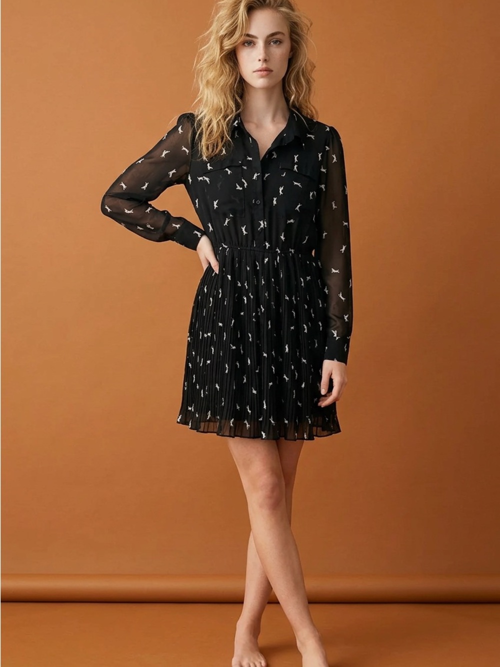 Romeo & Juliet Couture Sheer Dachshund Print Dress.